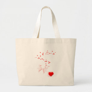 Bolsa Tote Grande Borboleta e Coração de Aves Vermelhas