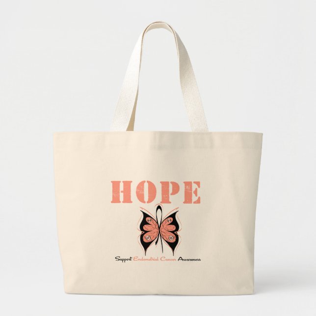 Bolsa Tote Grande Borboleta Esperança do Cancer Endometrial (Frente)
