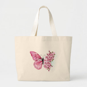 Bolsa Tote Grande Borboleta Flor com Sakura Rosa