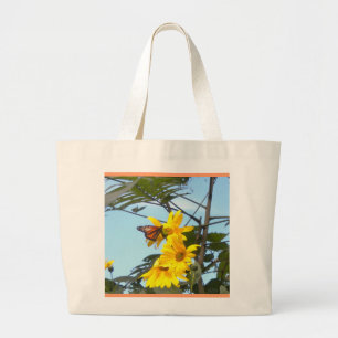 Bolsa Tote Grande Borboleta na sacola dos girassóis