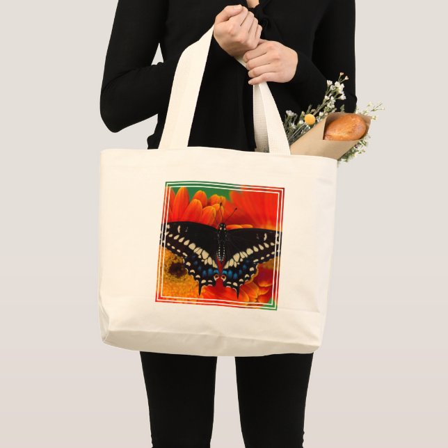 Bolsa Tote Grande Borboleta Rabo de Andorinha em Gerbera (Frente (produto))
