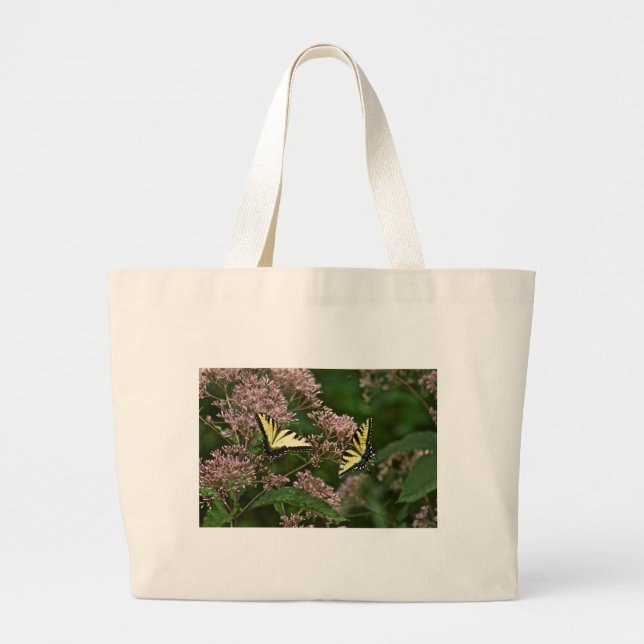 Bolsa Tote Grande Borboletas-do-pântano-Tigre em Joe Pye Weed (Frente)