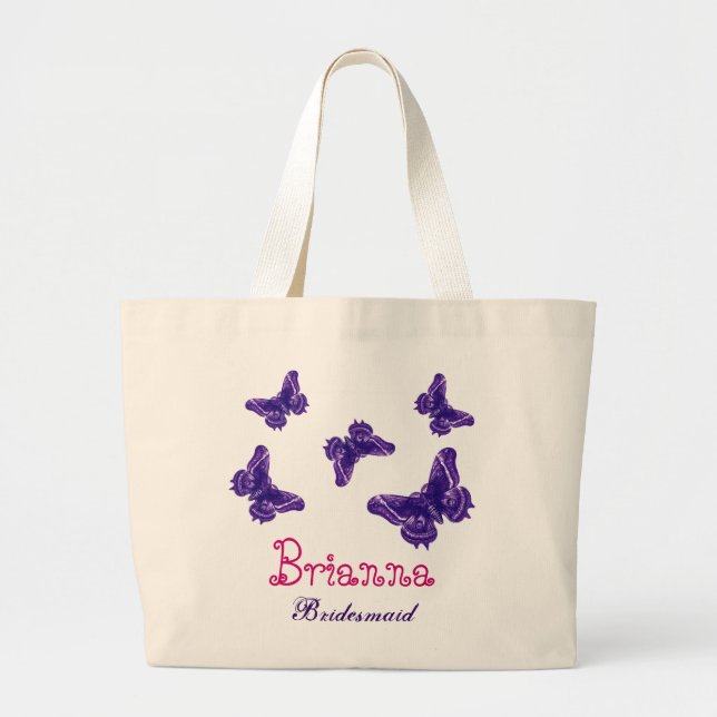 Bolsa Tote Grande Borboletas roxas dama de honra conhecida (Frente)