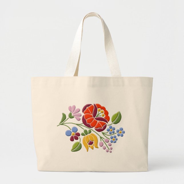 Bolsa Tote Grande Bordado de Kalocsa - Arte Folclórica Húngara (Frente)