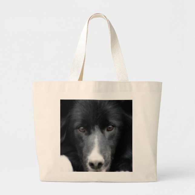Bolsa Tote Grande Border collie preto enfrenta a sacola do cão (Frente)