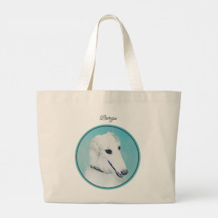 Bolsa Tote Grande Borzoi White Painting Russo Wolfhound Art