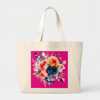 Bolsa Tote Grande bouquet rosa colorido com folhas e galhos
