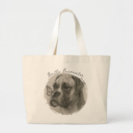 Bolsa Tote Grande Boxer Dog with Butterfly Gentle Encounter
