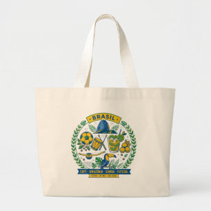 Bolsa Tote Grande Brasil Culture Badge Cafe Samba Futebol Amazonia