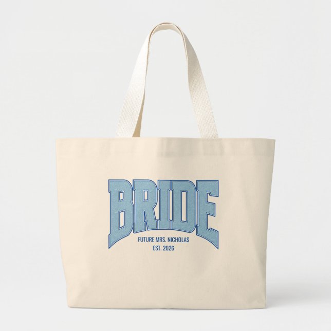Bolsa Tote Grande BRIDE Faux Glitter Varsity Engagement Bridal (Frente)