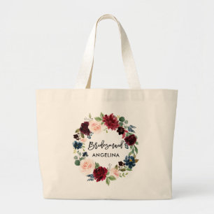 Bolsa Tote Grande Bridesmaid Burgundy Blue Floral