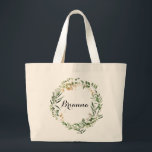 Bolsa Tote Grande Bridesmaid da Folhagem Verde Dourada Tropical<br><div class="desc">Esta mala da dama de dama verde-de-ouro tropical é o presente perfeito para apresentar suas damas de honra e madrinha de casamento para um casamento rústico. A design apresenta belamente o ouro tropical de verão ilustrado e pintado à mão e a folhagem verde.</div>
