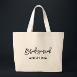 Bolsa Tote Grande Bridesmaid do Script de Pincel de Tendência Modern<br><div class="desc">Brag Tote do Bridesmaid do Script de Pincel de Tendência Moderna</div>