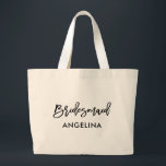 Bolsa Tote Grande Bridesmaid do Script de Pincel de Tendência Modern<br><div class="desc">Brag Tote do Bridesmaid do Script de Pincel de Tendência Moderna</div>