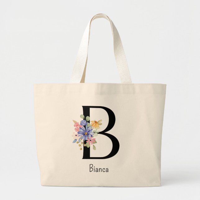 Bolsa Tote Grande Bridesmaid Gift Wild Flower Alphabet B Tote Bag (Frente)