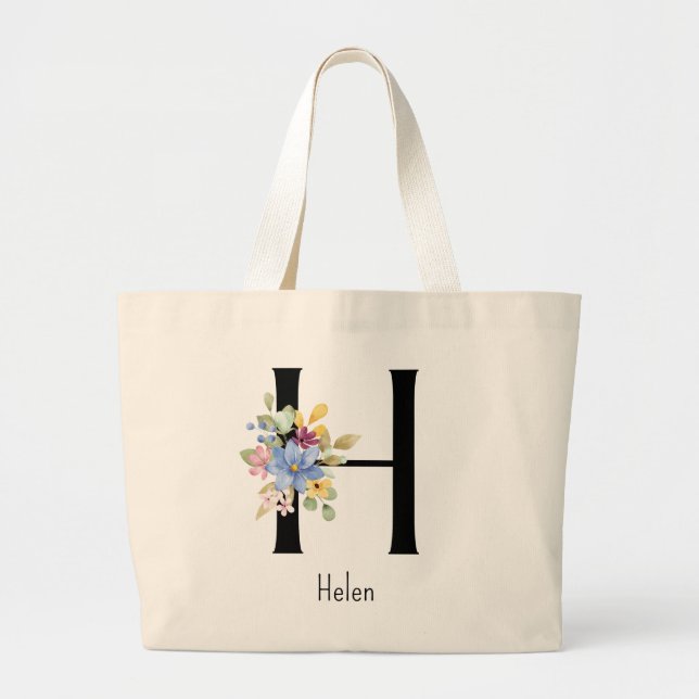 Bolsa Tote Grande Bridesmaid Gift Wild Flower Alphabet H Tote Bag (Frente)