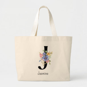 Bolsa Tote Grande Bridesmaid Gift Wild Flower Alphabet J Tote Bag