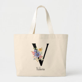 Bolsa Tote Grande Bridesmaid Gift Wild Flower Alphabet V Tote Bag