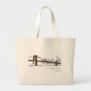 Bolsa Tote Grande Brooklyn bridge Nova Iorque ilustração ao traço
