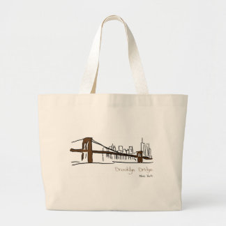 Bolsa Tote Grande Brooklyn bridge Nova Iorque ilustração ao traço