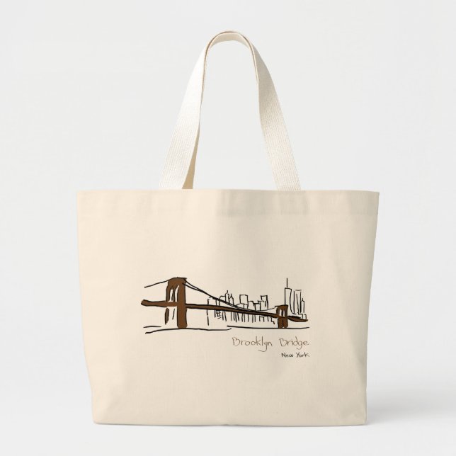 Bolsa Tote Grande Brooklyn bridge Nova Iorque ilustração ao traço (Frente)