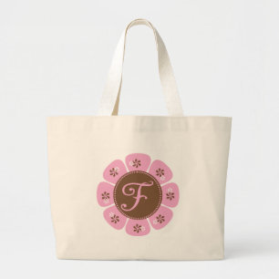 Bolsa Tote Grande Brown e monograma cor-de-rosa F