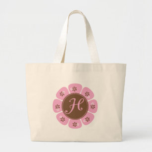 Bolsa Tote Grande Brown e monograma cor-de-rosa H