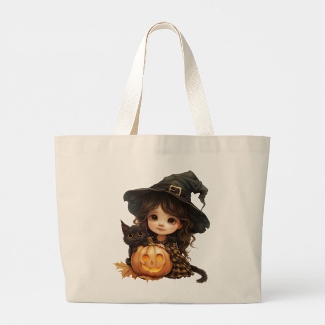 Bolsa Tote Grande Bruxa e Gato Fofo (Verso)