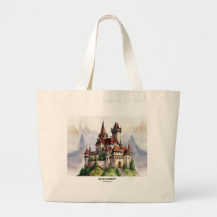 Bolsa Tote Grande Bucareste Romênia Arte em Aquarela do Centro His
