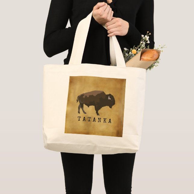 Bolsa Tote Grande Buffalo Americano Nativo | Bison | Desenho de Tata (Frente (produto))
