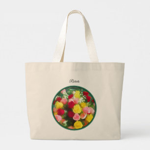 Bolsa Tote Grande Buquê de Rosas Pintura de Flores Arte Original