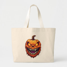 Bolsa Tote Grande Cabeça de Abóbora Sorrindo Sinistramente