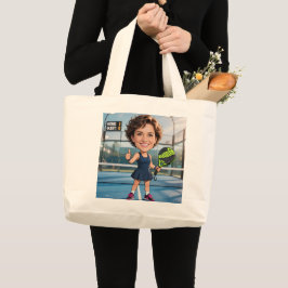 Bolsa Tote Grande Cabeça Personalizada Divertida Azul Quadra Caricat