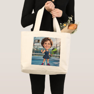 Bolsa Tote Grande Cabeça Personalizada Divertida Azul Quadra Caricat