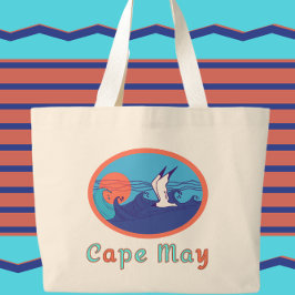Bolsa Tote Grande Cabo May NJ Seagull Ocean Waves e Sun