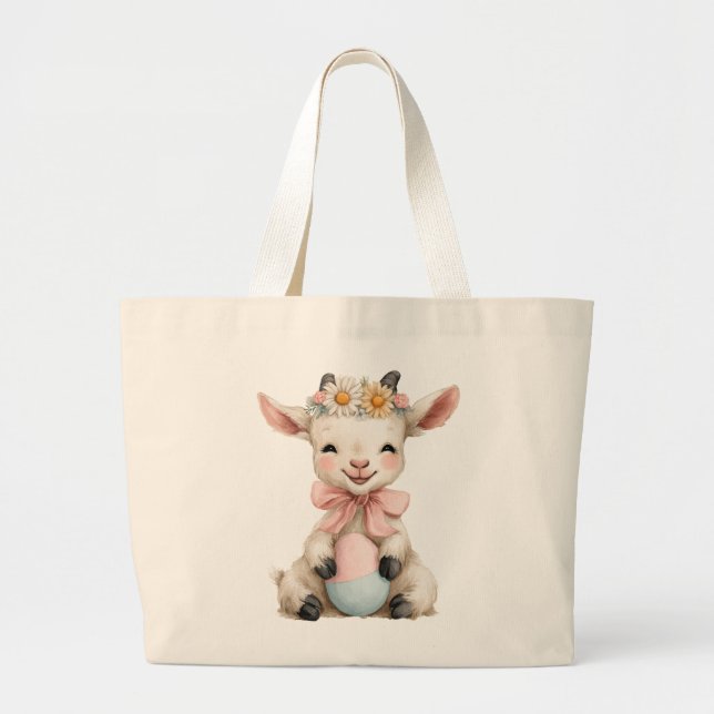 Bolsa Tote Grande Cabra de Páscoa com Ovo de Páscoa (Frente)