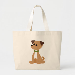 Bolsa Tote Grande Cachorrinho do filhote de cachorro no verde