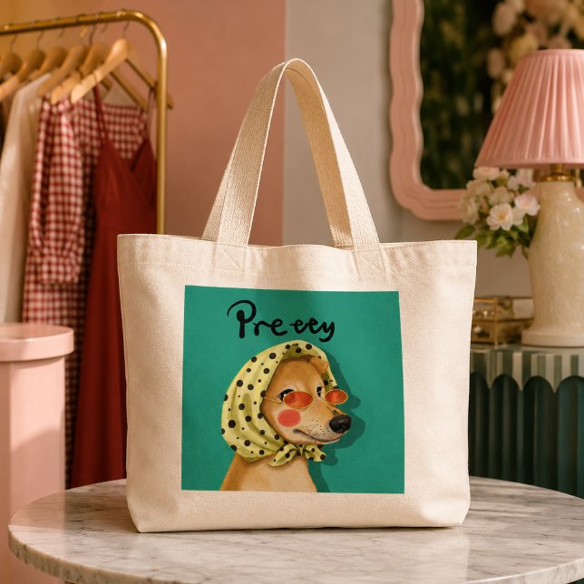 Bolsa Tote Grande Cachorro Bonito e Engraçado com Lenço de Cabeça Ba (Criador carregado)
