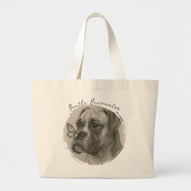 Bolsa Tote Grande Cachorro Boxer com Encontro Suave de Borboleta (Frente)