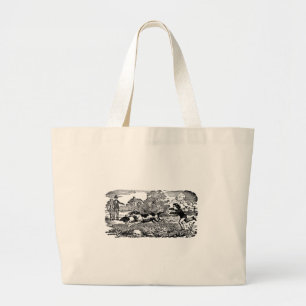 Bolsa Tote Grande Cachorro correndo ilustração antiga de arte de est