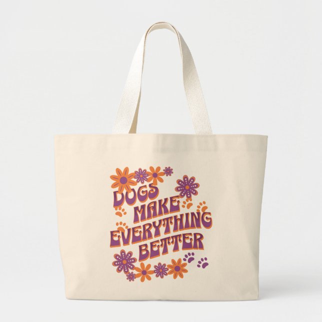 Bolsa Tote Grande Cachorro-mãe-cão amante reutilizável (Frente)