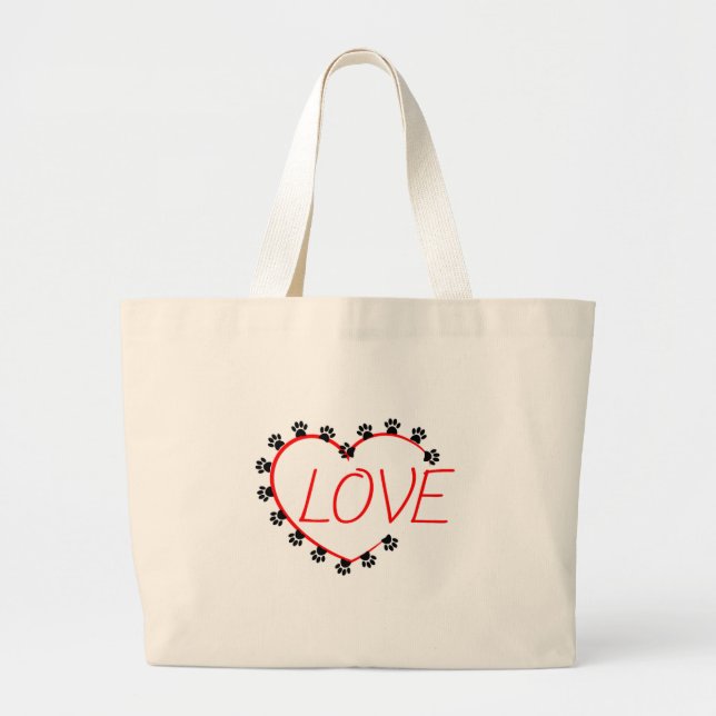 Bolsa Tote Grande Cachorro Pata Coração Vermelho Amor (Frente)