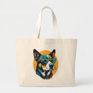 Bolsa Tote Grande Cachorro retrô usando óculos de sol