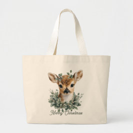 Bolsa Tote Grande Cachorro Velho Feliz Natal - Vassoura Aquarela