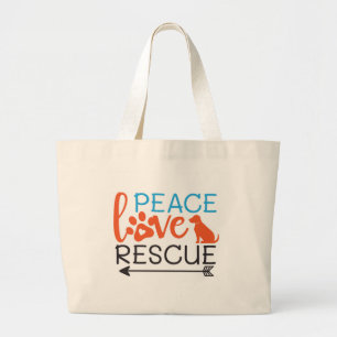 Bolsa Tote Grande Cachorros de resgate do Peace Love