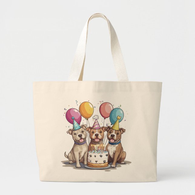 Bolsa Tote Grande Cachorros-Touro de Aniversário (Frente)