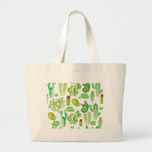 Bolsa Tote Grande Cactos de Aquarela