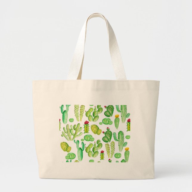 Bolsa Tote Grande Cactos em Aquarela (Frente)