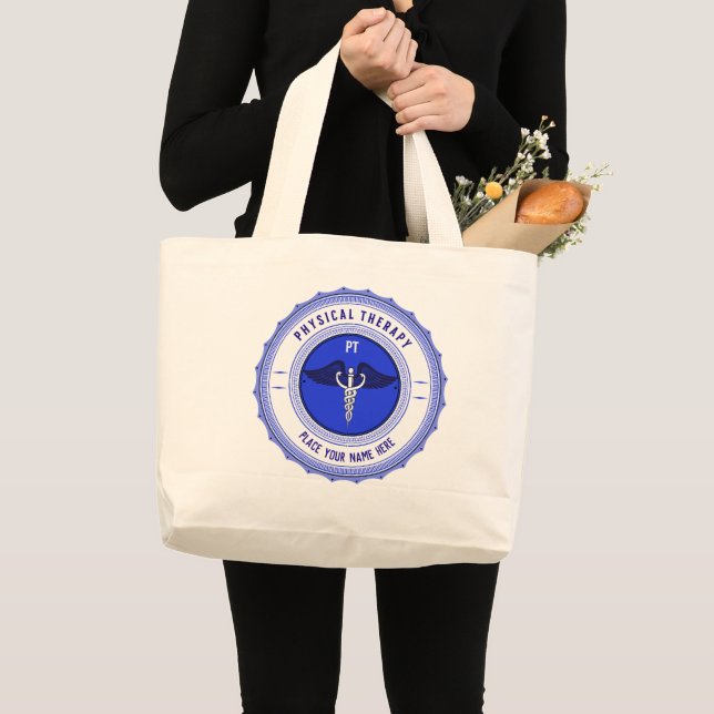 Bolsa Tote Grande Caduco de Terapia Física Azul Personalizado (Frente (produto))
