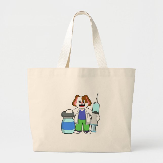 Bolsa Tote Grande Cães como Médico com Seringa (Frente)
